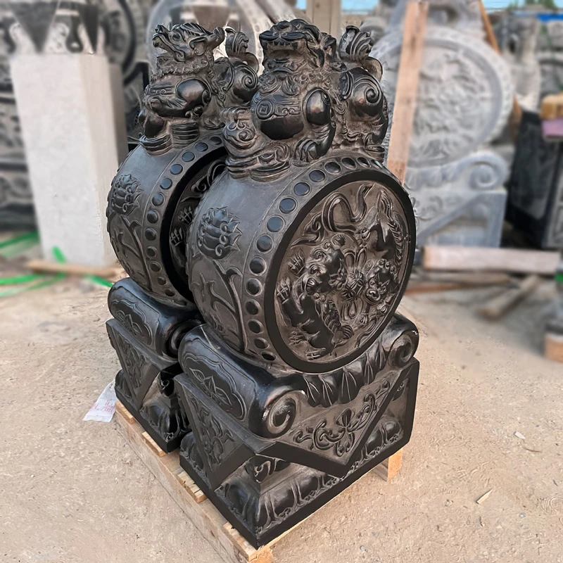 石雕貔貅门墩青石抱鼓石一对家用大门口摆件中式仿古庭院