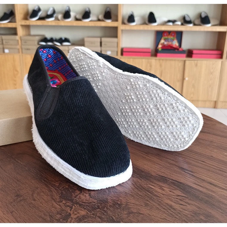 千层底布鞋男纯手工老传统工艺九针疙瘩底透气舒适条绒陕西布鞋