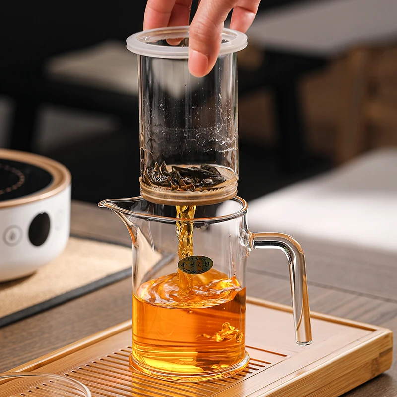 梓童纱布过滤泡茶杯泡茶壶玻璃茶具玻璃泡茶器红茶泡茶杯绿茶泡