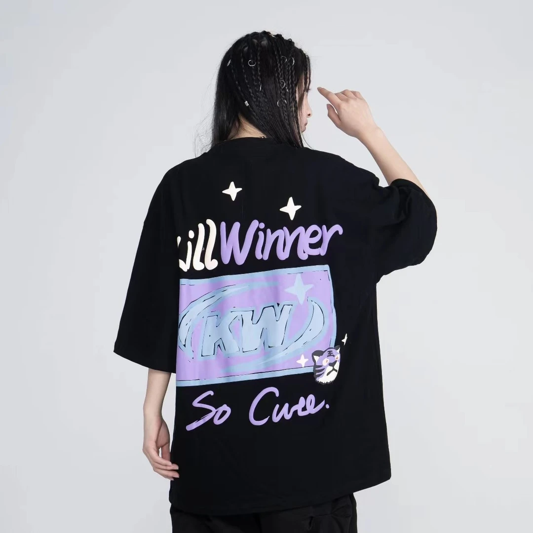 KILLWINNER万有引力手绘涂鸦老虎发泡印花短袖