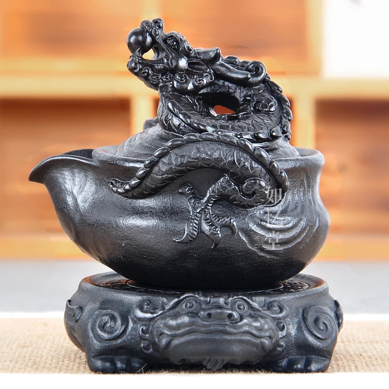 如忆堂 冰碛岩龙壶宝瓶大容量手抓茶壶手工雕刻石壶中式茶具套装