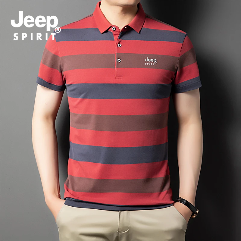 JEEPSPIRIT夏季男士棉T恤中青年新款条纹POLO衫棉短袖T恤衫男装