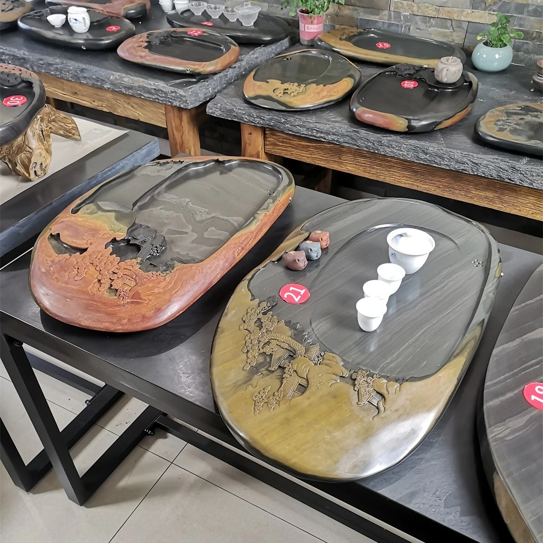 中大号 非遗歙砚茶盘 高端国风中式 原石石头家用 天然砚石砚台