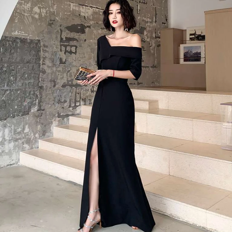 黑色晚礼服连衣裙女长款平时可穿宴会气质大牌轻奢高端名媛主持人