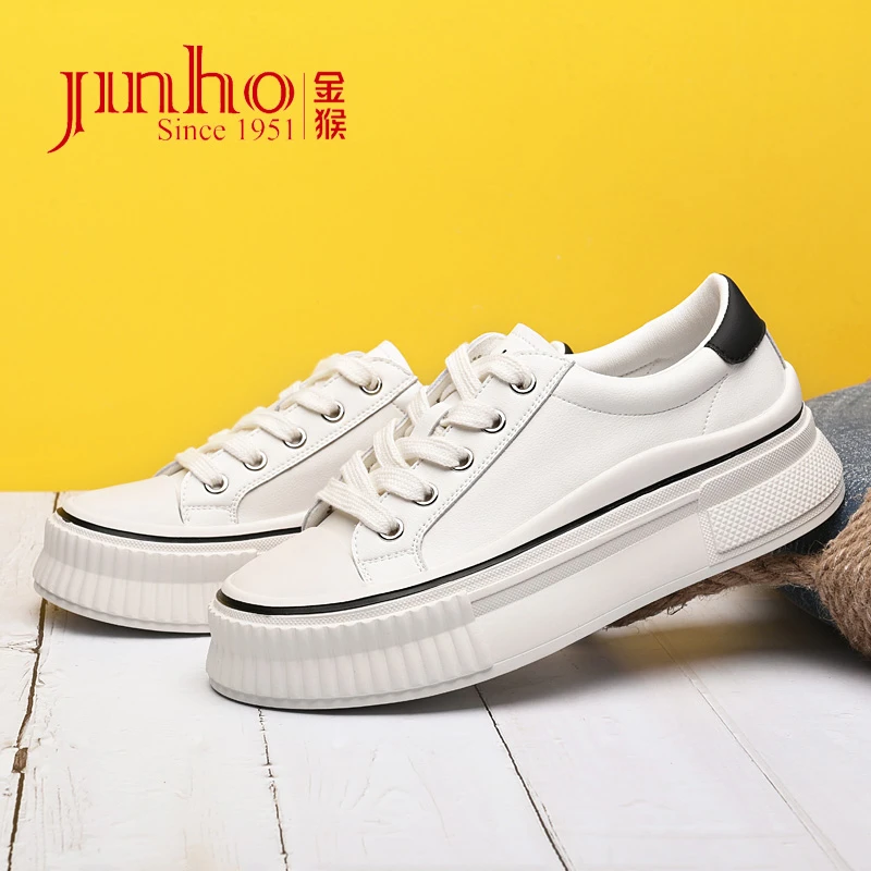 Jinho/金猴女单鞋时尚休闲板鞋厚底小白鞋青春潮流系带款SQ18036A