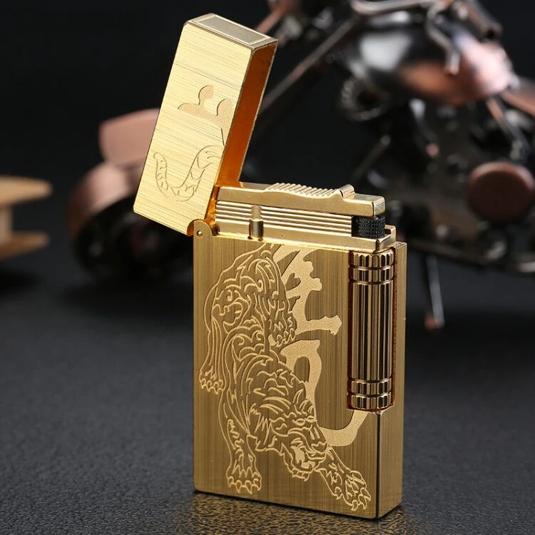 小田家 都柏特黄铜朗声精雕下山虎拉丝侧滑轮钢音清脆砂轮礼品