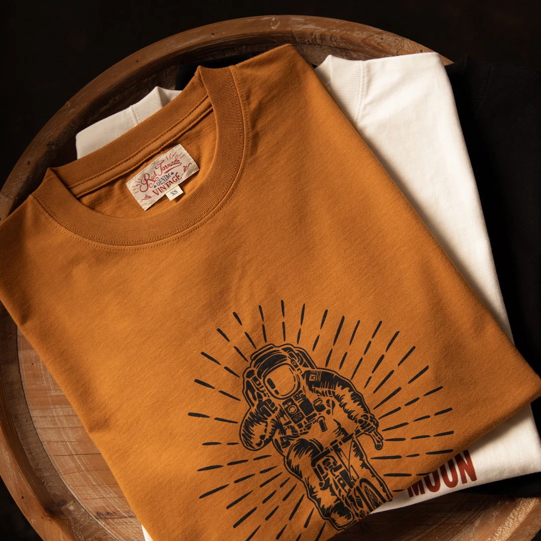 红风 美式复古新疆棉短袖宇航员印花T恤男半袖夏季宽松体恤衫重磅