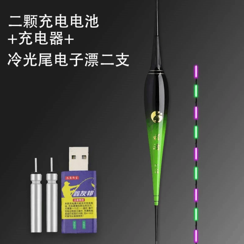 一个充电器+充电电池二个+冷光尾电子漂二支夜光漂夜钓漂浮漂