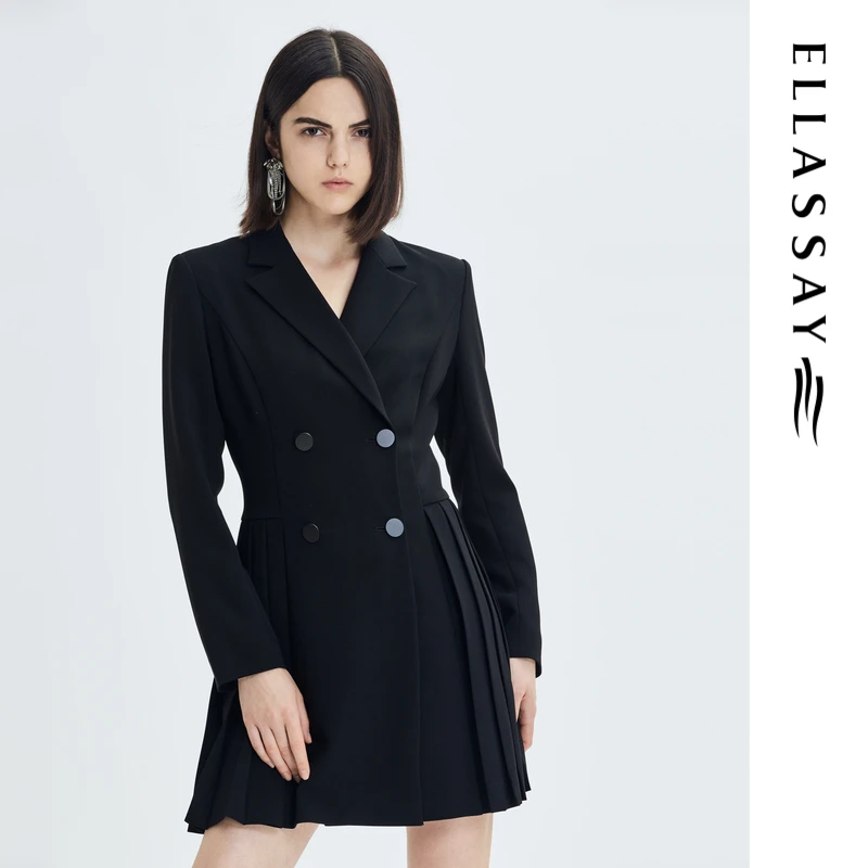 ELLASSAY歌力思黑色春夏设修身计感西装百褶连衣裙 EWB333Y00600