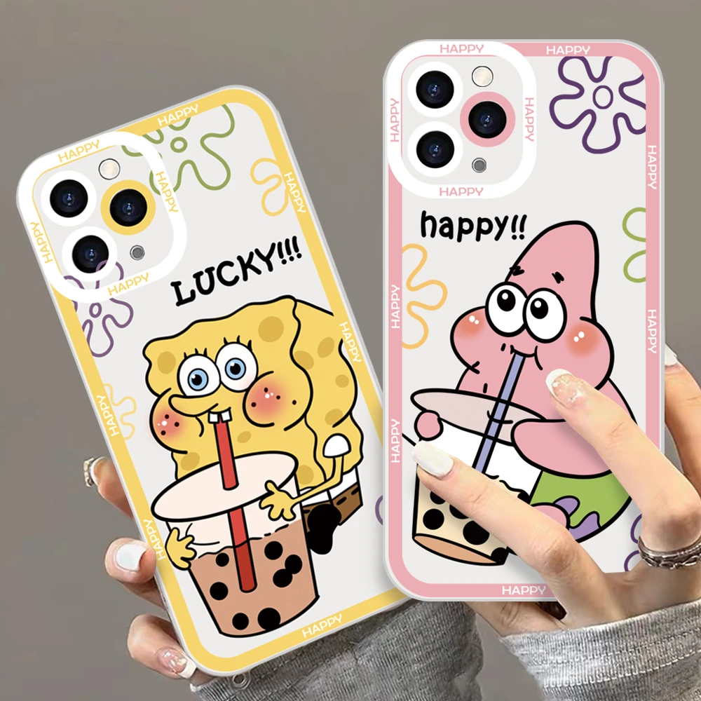 适用苹果/华为/OPPO/VIVO/小米派大星海绵宝宝全包防摔透明手机壳