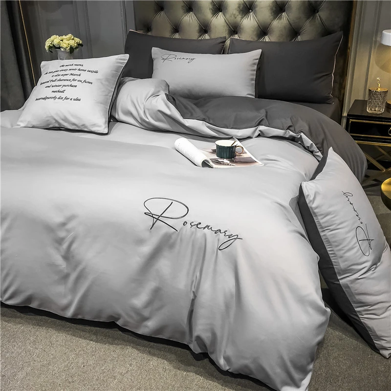 春秋天被套150x200cm一件简约轻奢灰色床单1.5米被罩220x240单件L