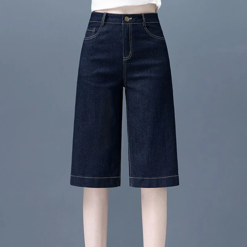 薄款七分牛仔裤女宽松高腰直筒2025年夏季新款显瘦中裤7分阔腿裤