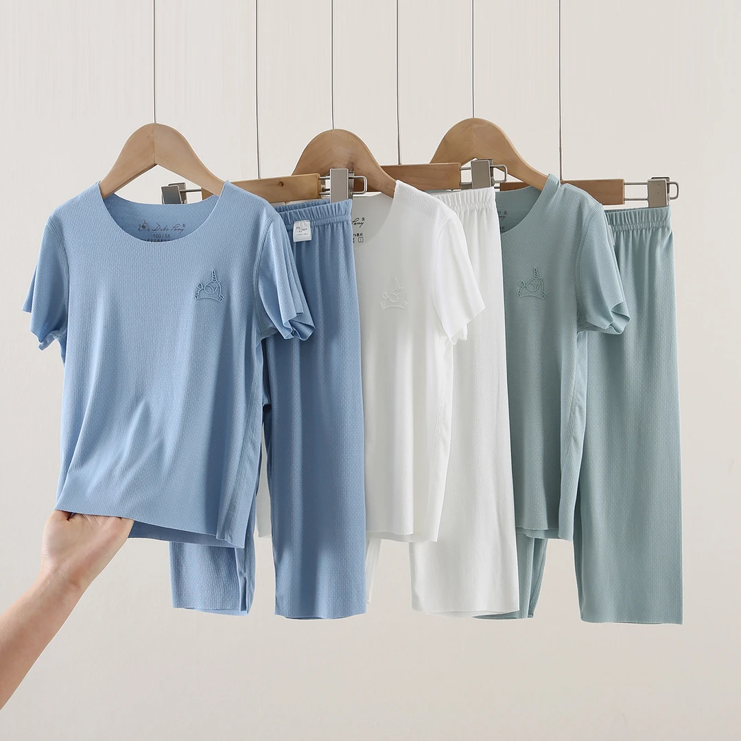 儿童睡衣短袖夏季薄款男童女童家居服冰丝宝宝空调服套装