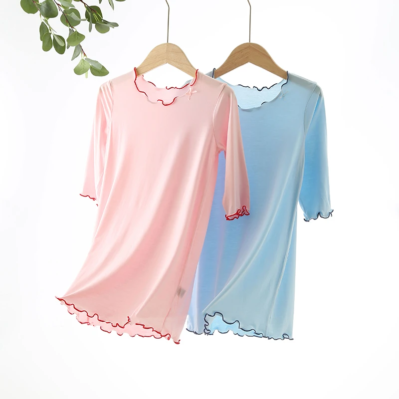 福利 花边女童睡裙夏季冰丝薄款儿童睡衣裙子莫代尔家居服宝宝