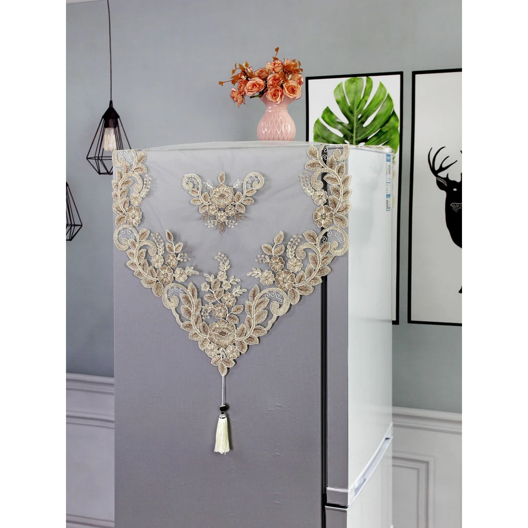 175冰箱直播间345号欧式盖布蕾丝绣花冰箱盖巾单开门（57*175）