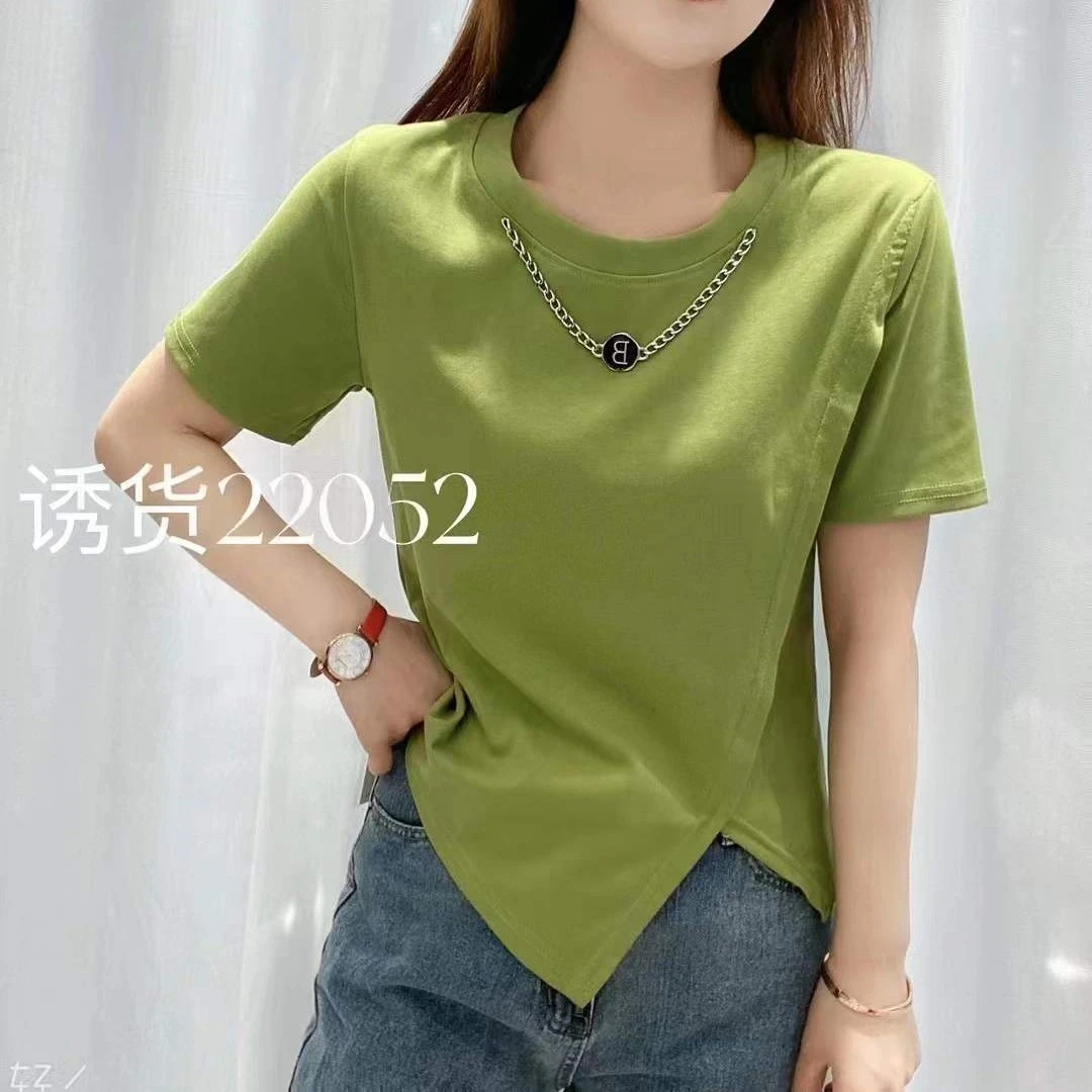 夏季时尚分号T恤不规则纯色显瘦