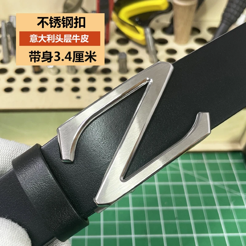 3.4宽自动扣Z字男士皮带【不锈钢扣+头层牛皮】手工腰带纯牛皮