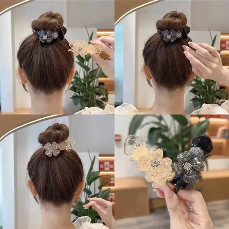 亚克力发饰 发饰 【素素】新款幸运草满钻丸子头抓夹