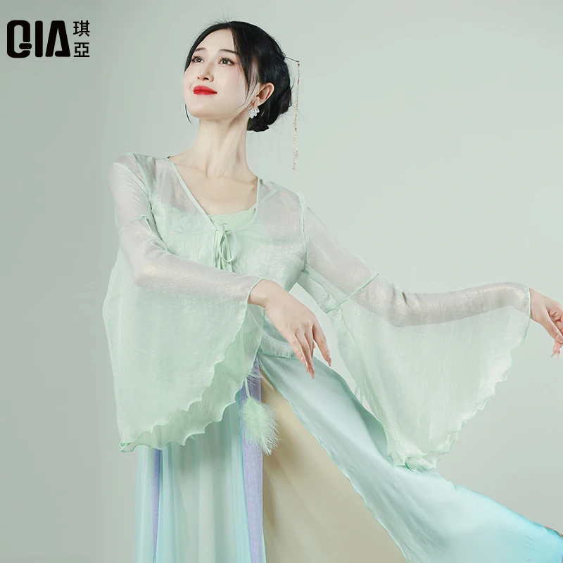 琪亚古典舞蹈服女仙气飘逸民族舞演出服古风羽毛纱衣练功服装上衣