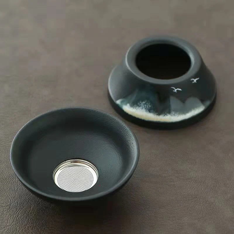 黑陶粗陶茶漏茶滤组陶瓷茶道泡茶过滤功夫茶具配件茶隔不锈钢漏斗