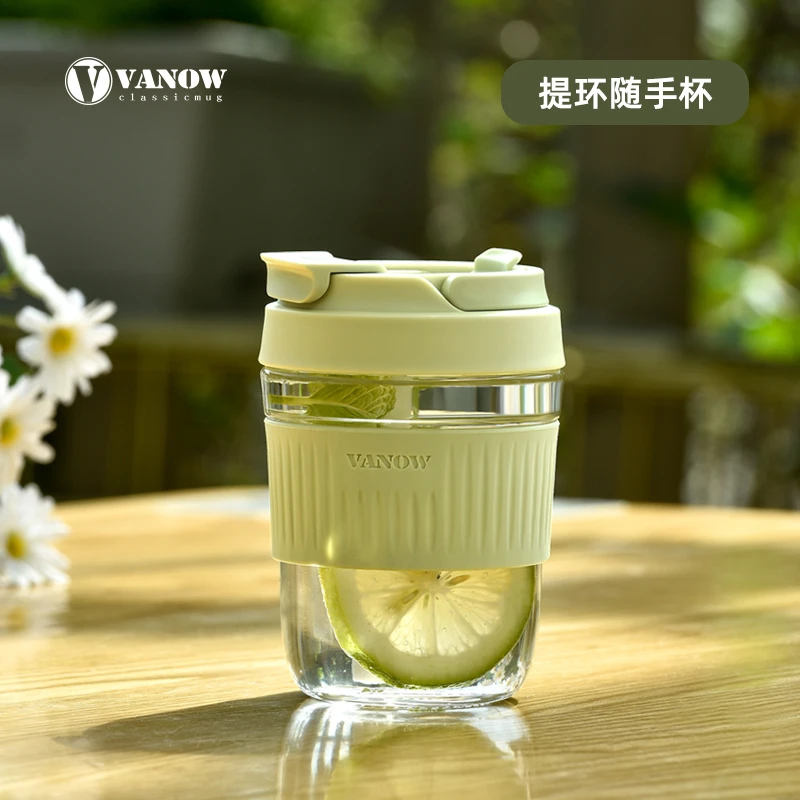 Vanow水杯女夏天便携大容量玻璃杯吸管茶杯高颜值带盖ins风