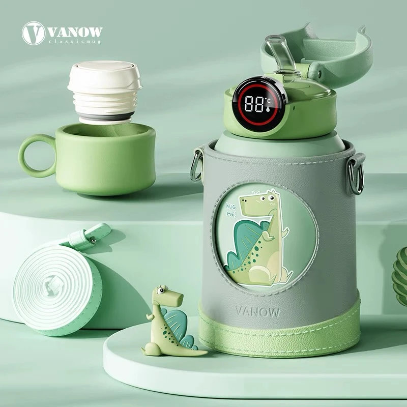 vanow智能保温杯双盖带吸管杯子男女可爱316直饮食品级水杯