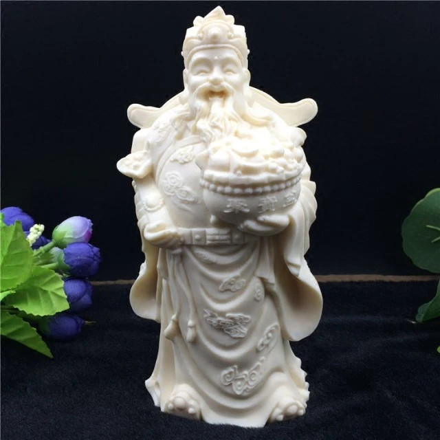 菩提果雕刻聚宝盆财神爷摆件创意工艺品