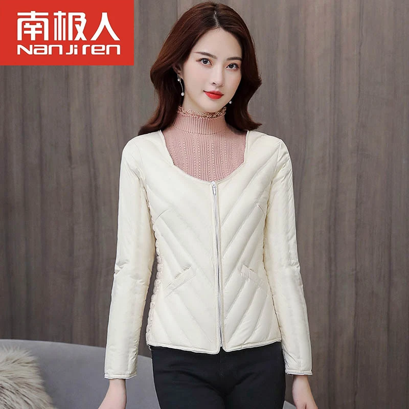 羽绒内胆女修身长袖轻薄短款打底内穿低领大码保暖羽绒服