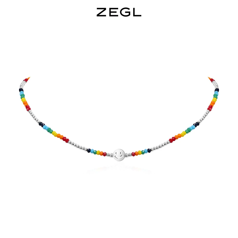 ZEGL 铜合金项链 彩色笑脸多巴胺项链时尚新款小众女简约饰品DB