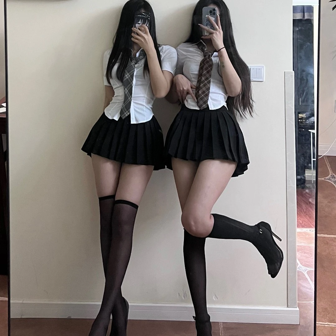 辣妹日记CL22款韩版高腰前短后长防走光A字百褶短裙 伞裙网球裙