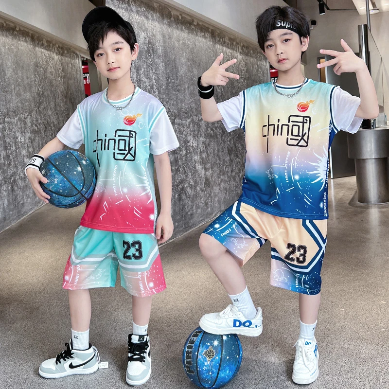 【越亿户外】男童夏装中大童速干套装运动篮球服短袖2025新款
