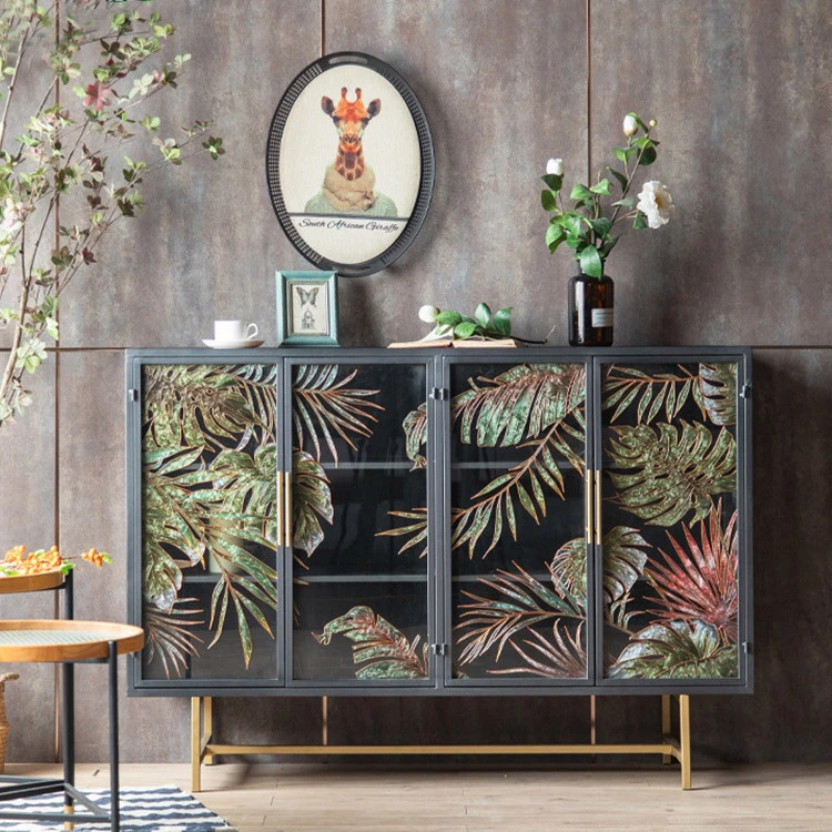 【汇芙家居】美式珐琅彩手绘装饰餐边玄关柜客厅储物收纳隔断柜