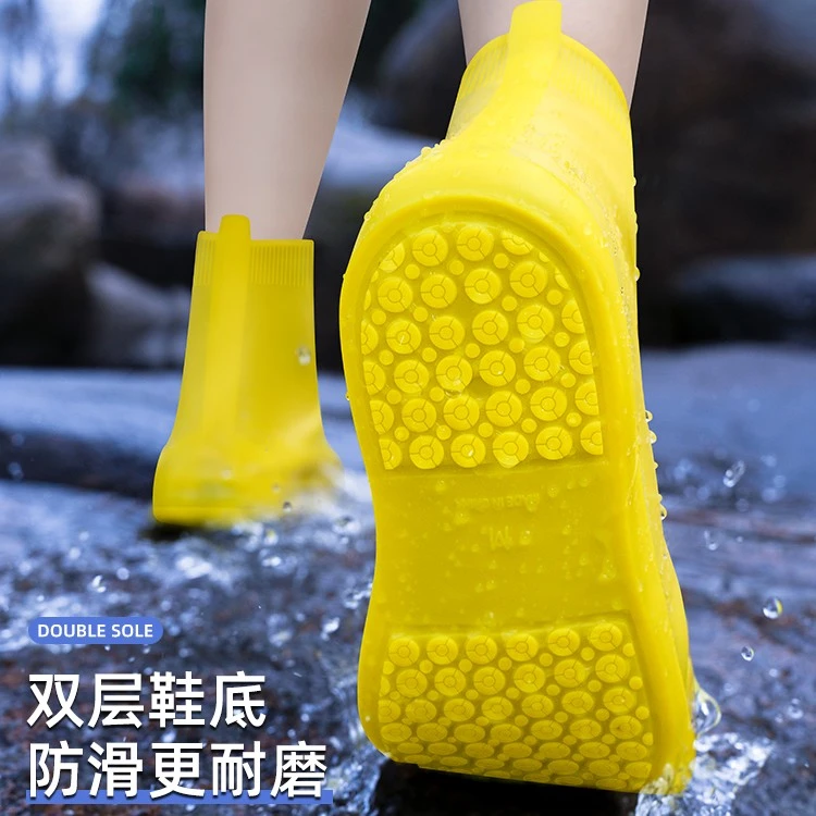 防雨防水防滑硅胶雨鞋套男女学生户外便携简约雨鞋加厚上学赶海靴