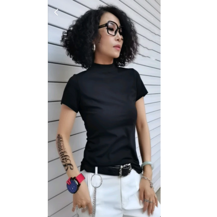 二姐家小立领修身半袖