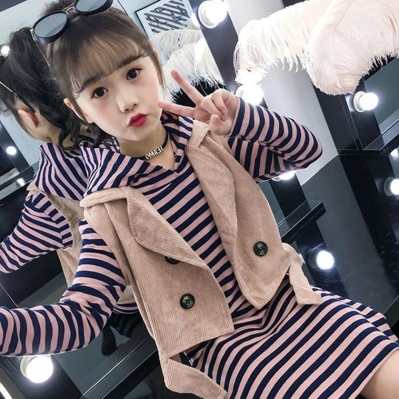 女童春秋套装2024新款儿童马甲时髦套装裙中大童网红洋气两件套潮