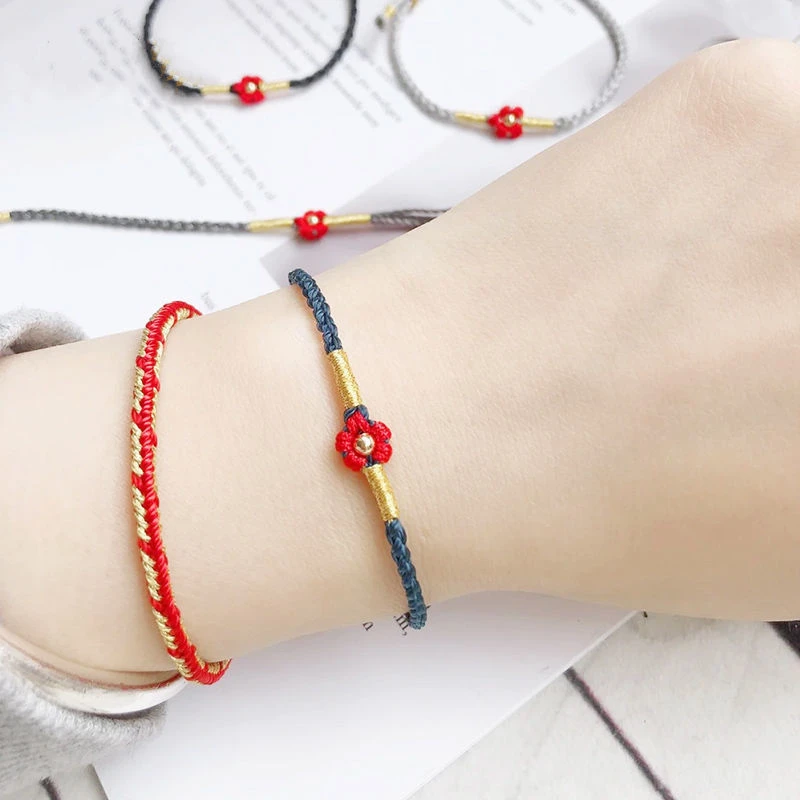 晶小艺 非金属手链 闺蜜学生编织手绳小红花手链女情侣编织手链绳