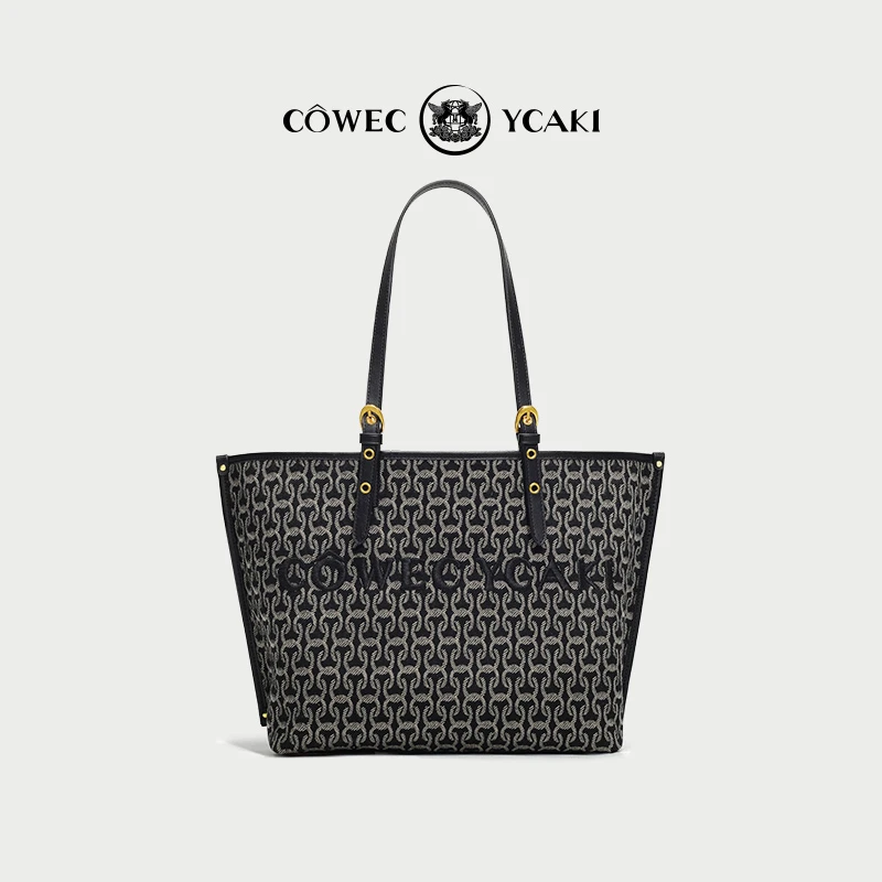 【官方正品】Cowec Ycaki 大容量时尚女士黑色提花单肩托特包百搭z