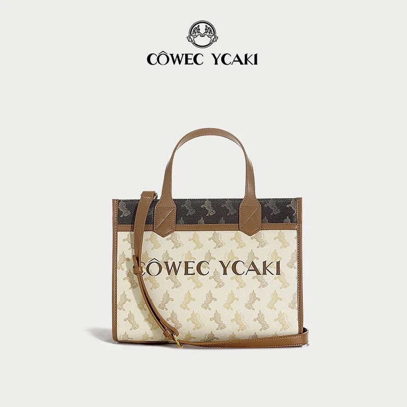 【官方正品】CowecYcaki大容量包包女拼色时尚百搭单肩斜挎托特包z