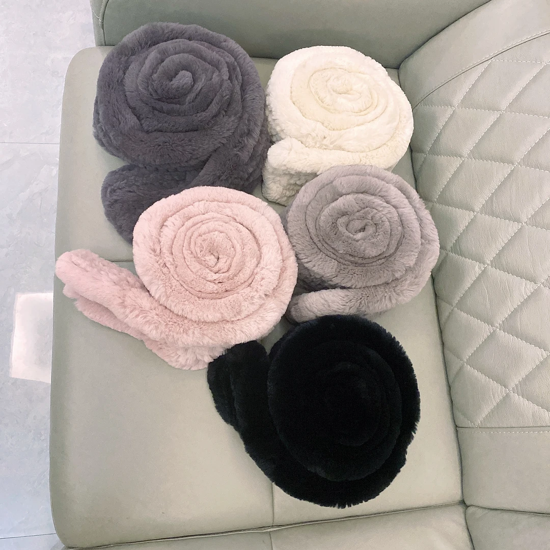 女士兔毛长围巾手工编织款秋冬季保暖时尚韩版围围巾