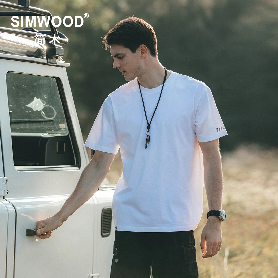 SIMWOOD/简木【宽松版】240g基础纯色重磅打底短袖男T恤SL130001