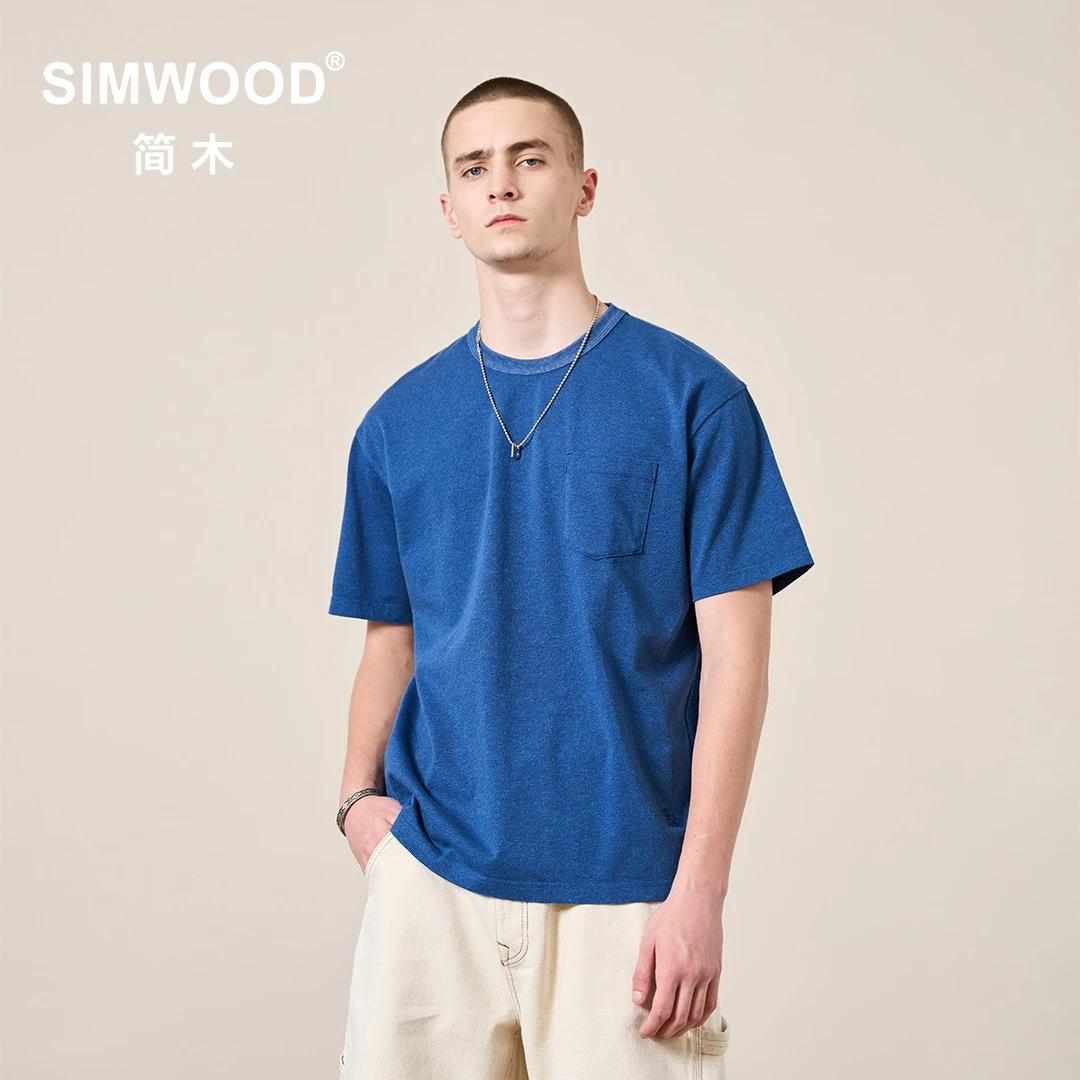 SIMWOOD/简木丹宁【标准宽松】280g绣花工装口袋短袖T恤SL130370