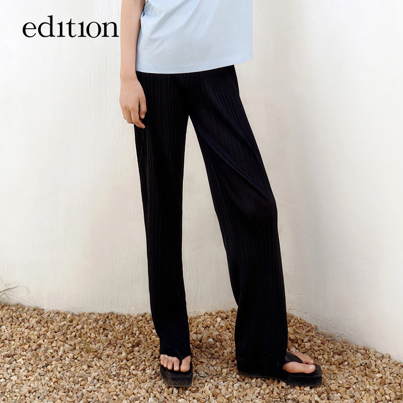 edition休闲裤夏新款宽松拖地压褶轻薄直筒高腰长裤#EBB2PATT13