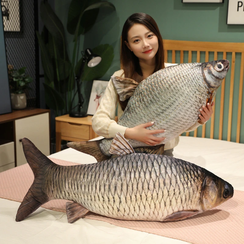 傻豆仿真鱼毛绒玩具抱枕罗非鱼鳊鱼鲫鱼鲤鱼青鱼公仔猫咪玩具礼品