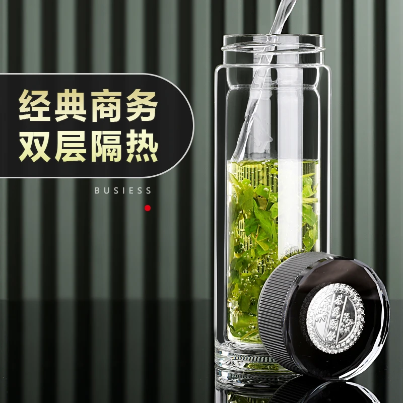【茶为国饮】商务杯泡茶杯双层大容量便携透明高档过滤茶水杯防爆
