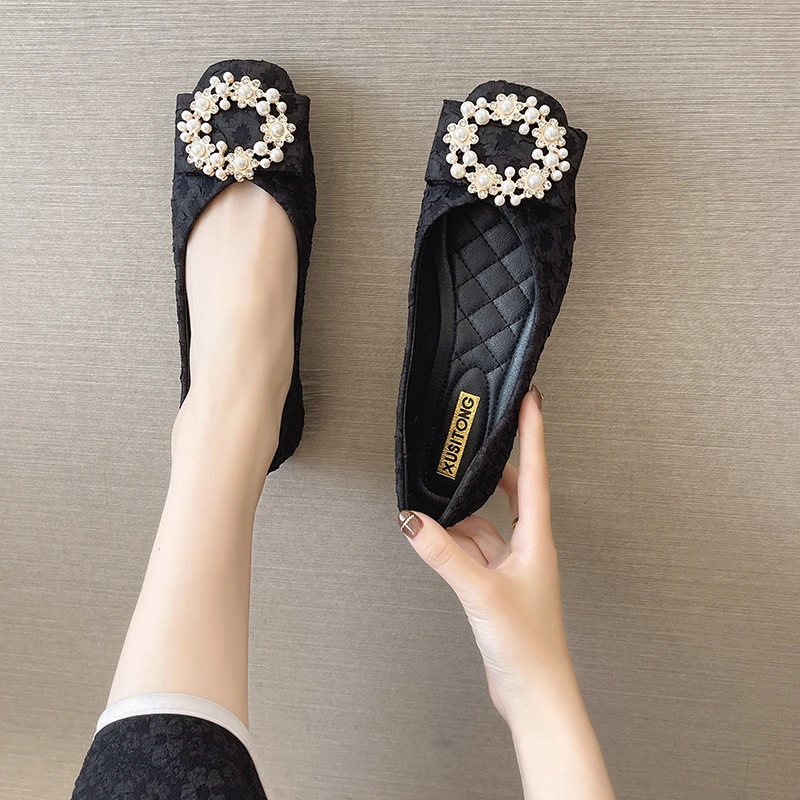 豆豆鞋网红新款高档洋气时尚百搭小香风一脚蹬透气单鞋方头软底