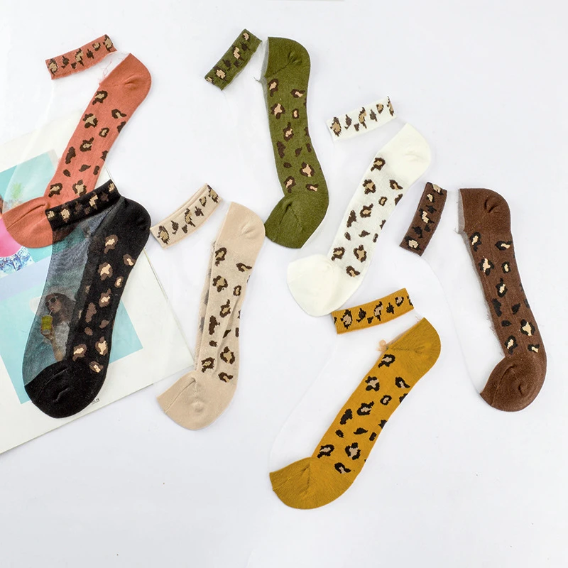 新款豹纹船袜女薄款透气个性玻璃薄袜时尚潮流袜子女日韩棉底网红