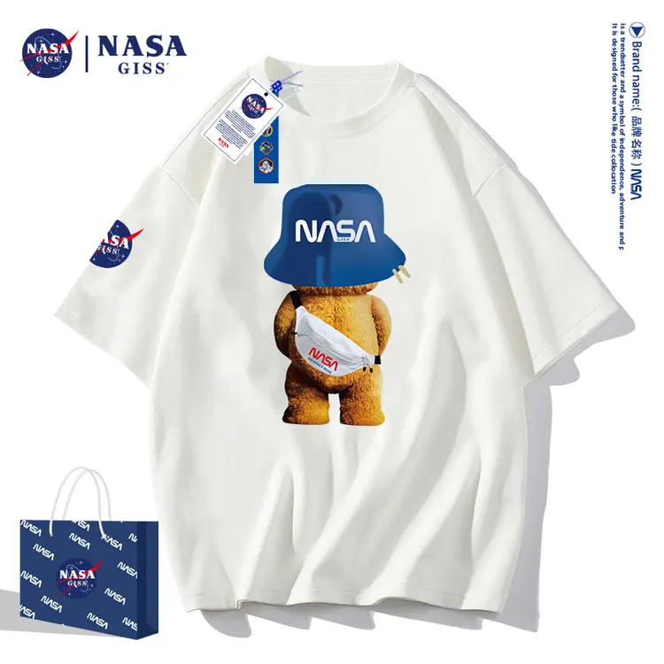 NASAGISS背包熊联名T恤男女夏季潮牌宽松半袖情侣圆领短袖NS5313