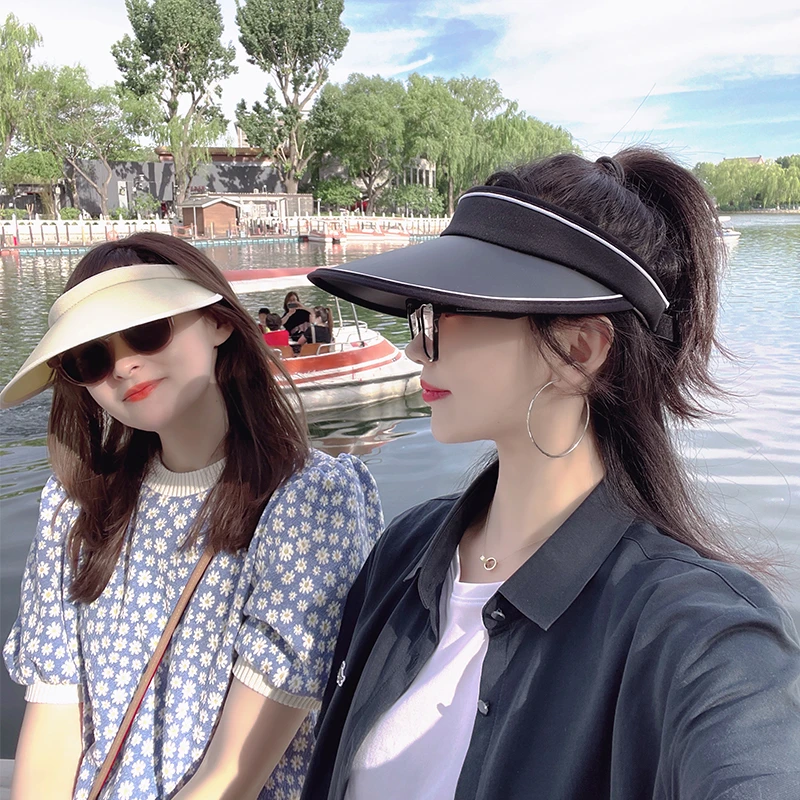 大檐空顶帽女夏季帽子遮阳遮脸防紫外线骑车太阳帽无顶