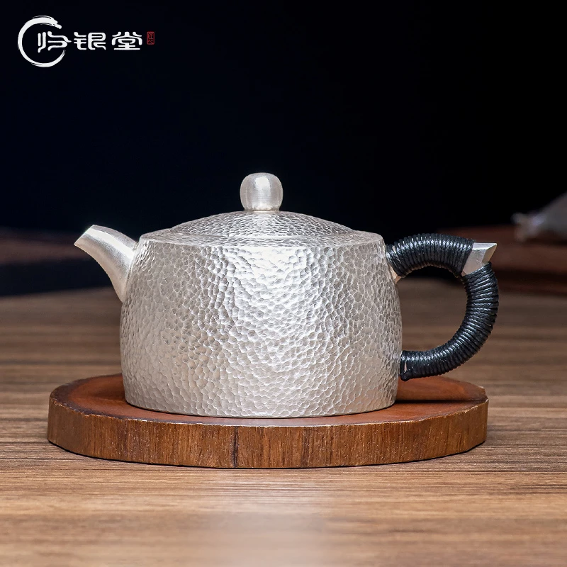 归银堂手工茶壶复古泡茶壶家用井栏锤纹茶具GS-HCH210402