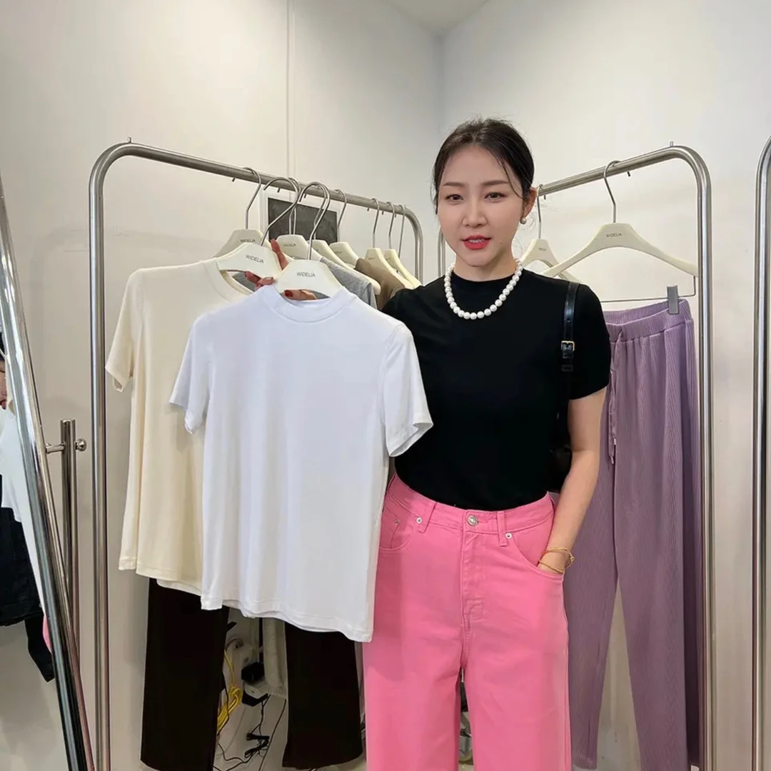 夏季新款简约百搭小立领短袖打底衫打底衫女款爆款2025新款7106